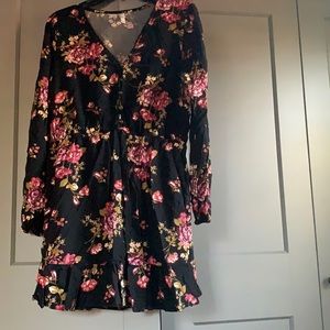Floral black dress with long sleeves